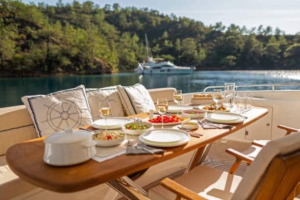 Dining table set on a yacht deck in Dubai