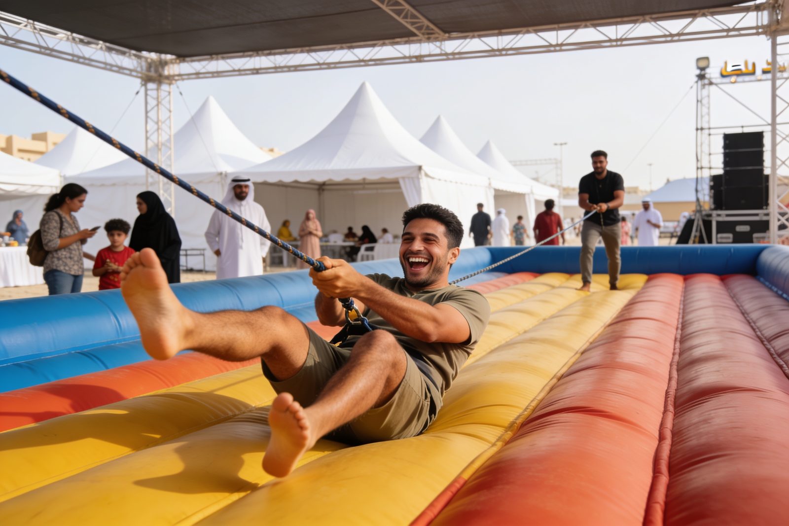 Player pulled back by the bungee cord at a Dubai family day