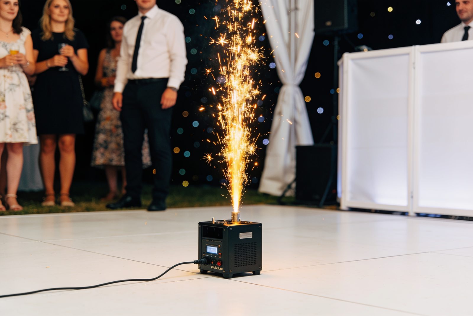 Close-up of a cold spark machine at a Dubai event