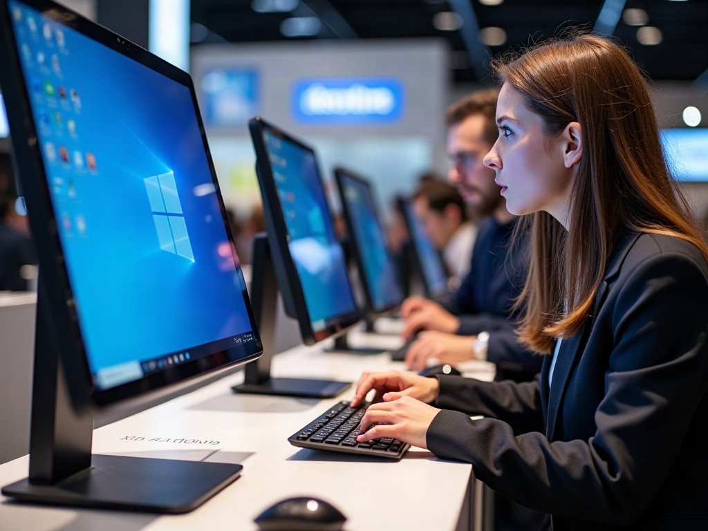 Rented computers at an exhibition stand in Dubai