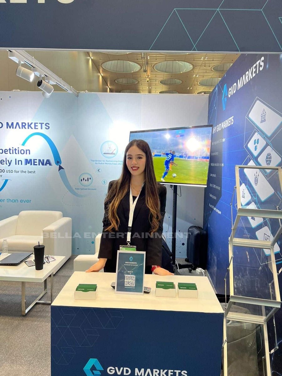 Exhibition hostess at a stand in Dubai