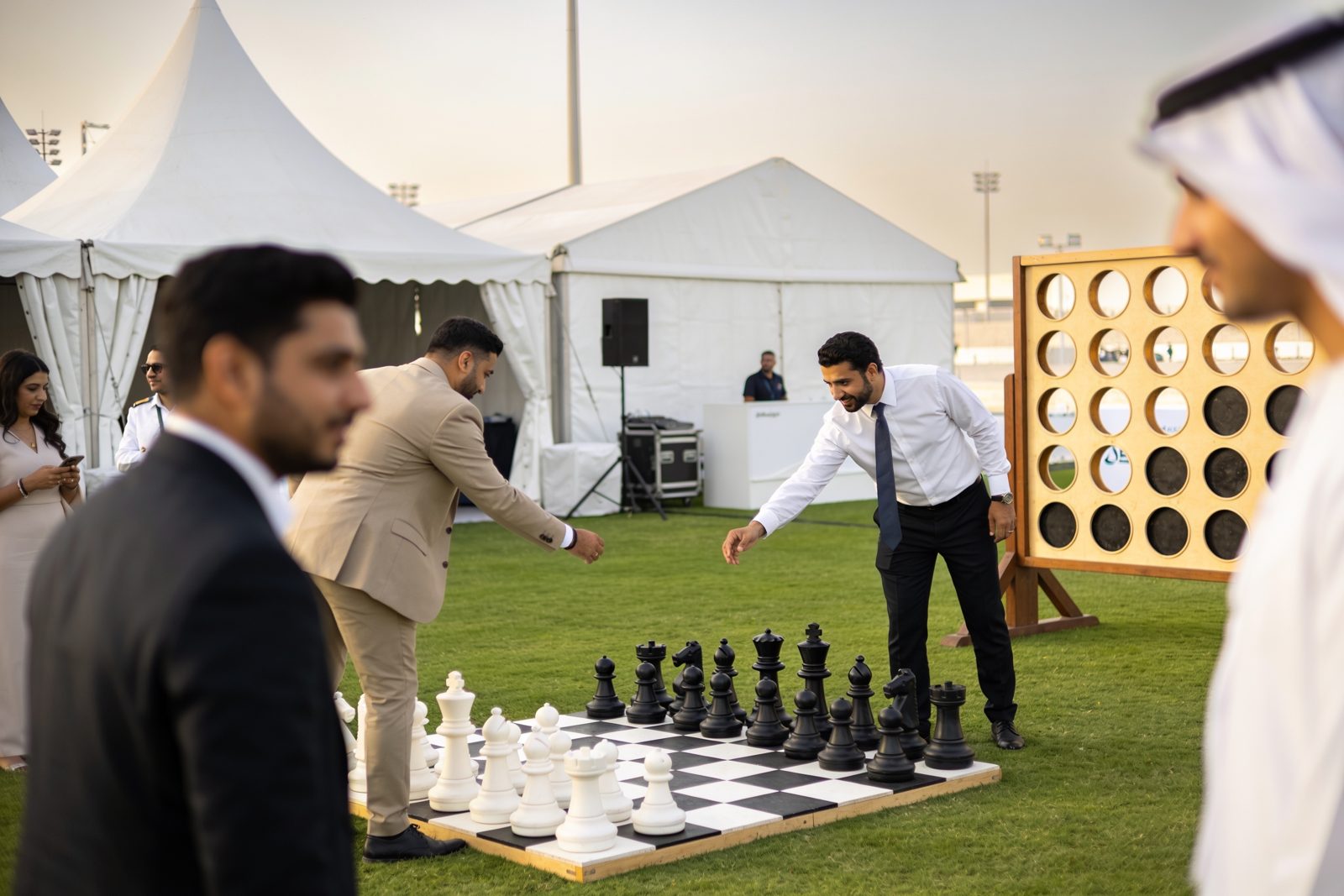 Giant chess and connect four at a corporate event in Dubai