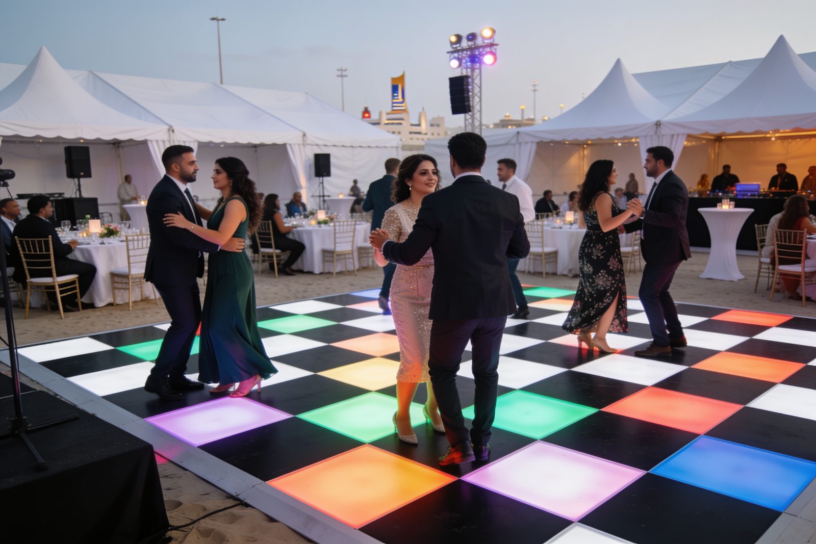 Black and white LED dance floor at a gala night in Dubai