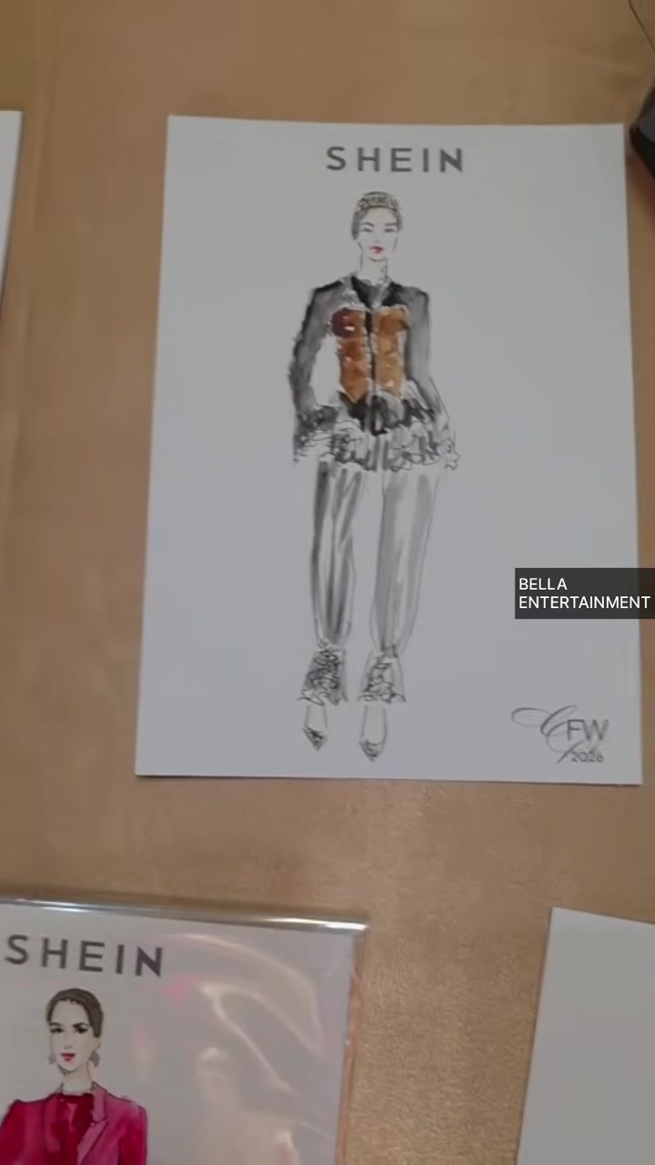 Live fashion illustration drawn at a brand event in Dubai