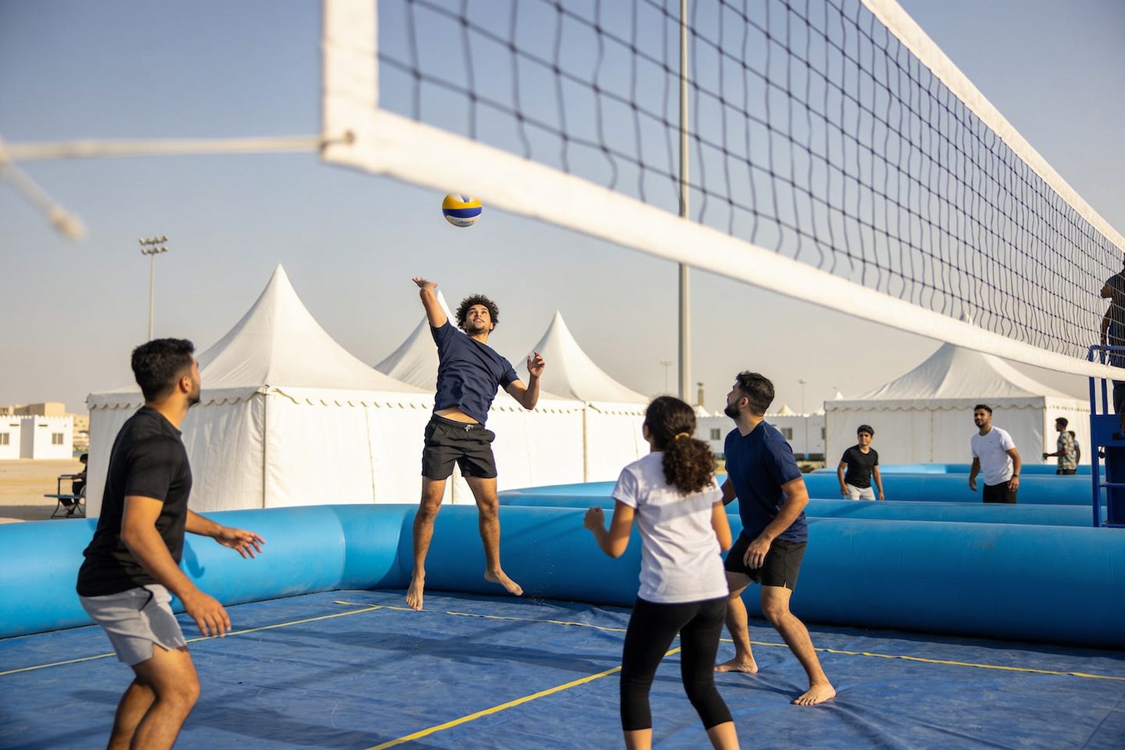 Inflatable volleyball court at a family day in Dubai