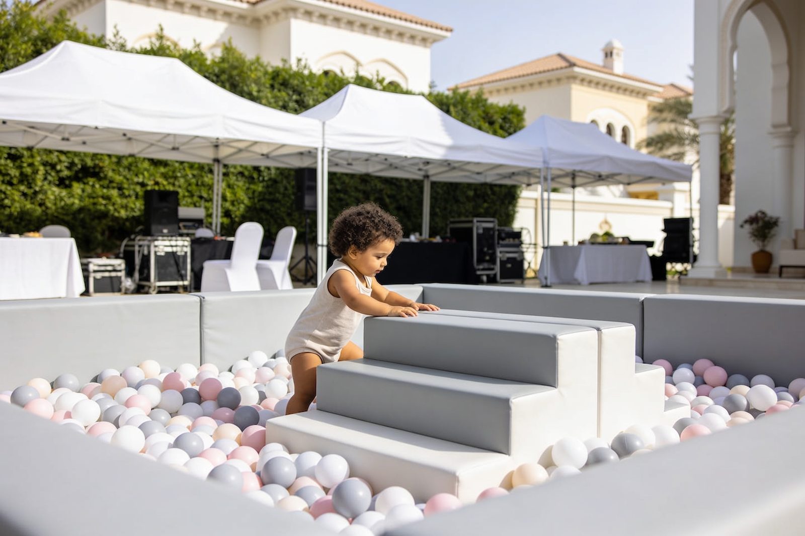 White soft play set with ball pit in a Dubai villa