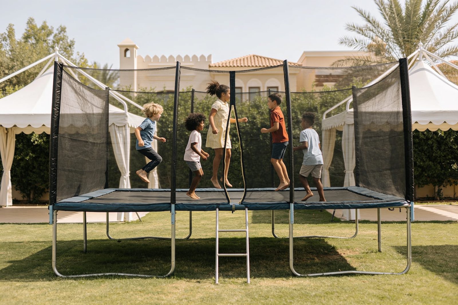 Large netted trampoline at a kids party in Dubai